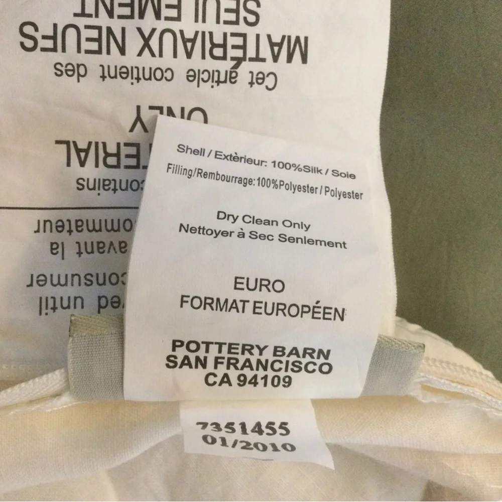 Pottery Barn Ivory Silk Euro Pillow Sham